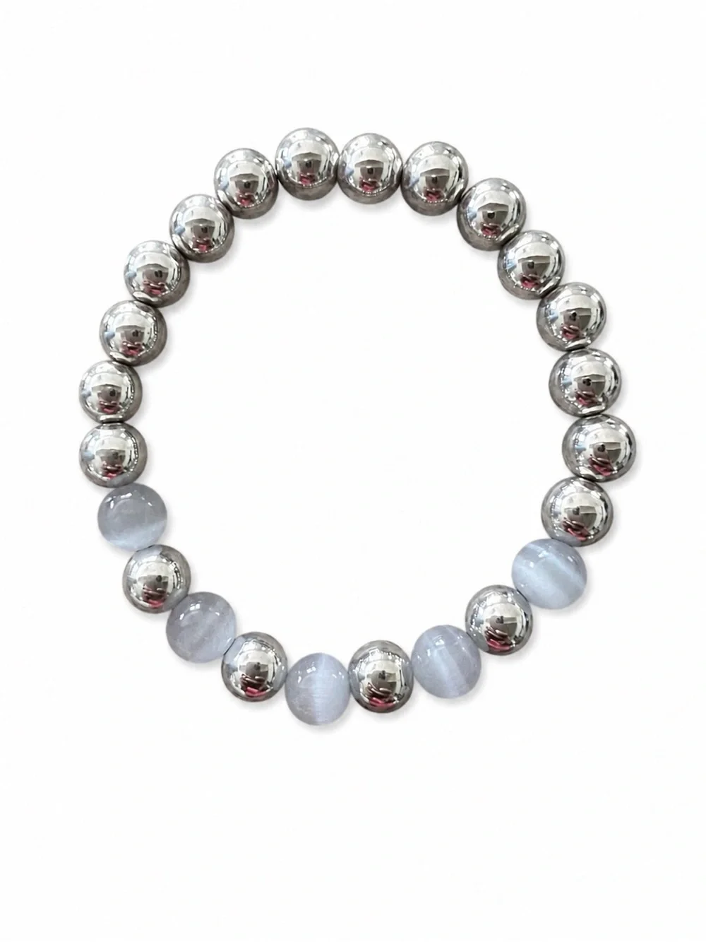 Silver and Light Blue Beaded Stretch Bracelet • BRAND NEW